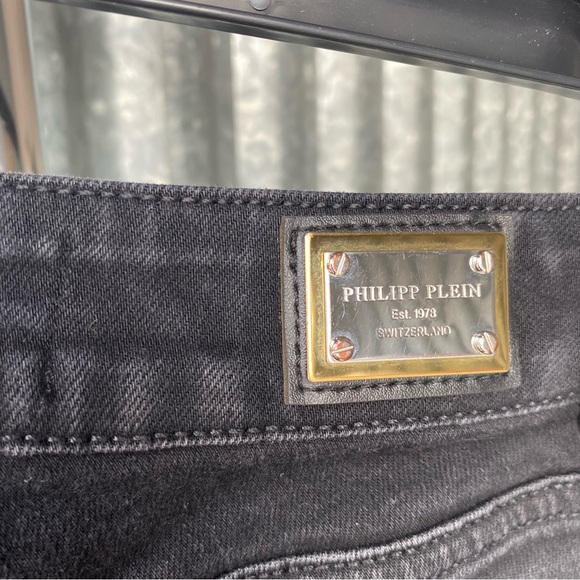 Philipp Plein Black Angel Wing Embroidered Jeggings Size 26 - Picture 7 of 7